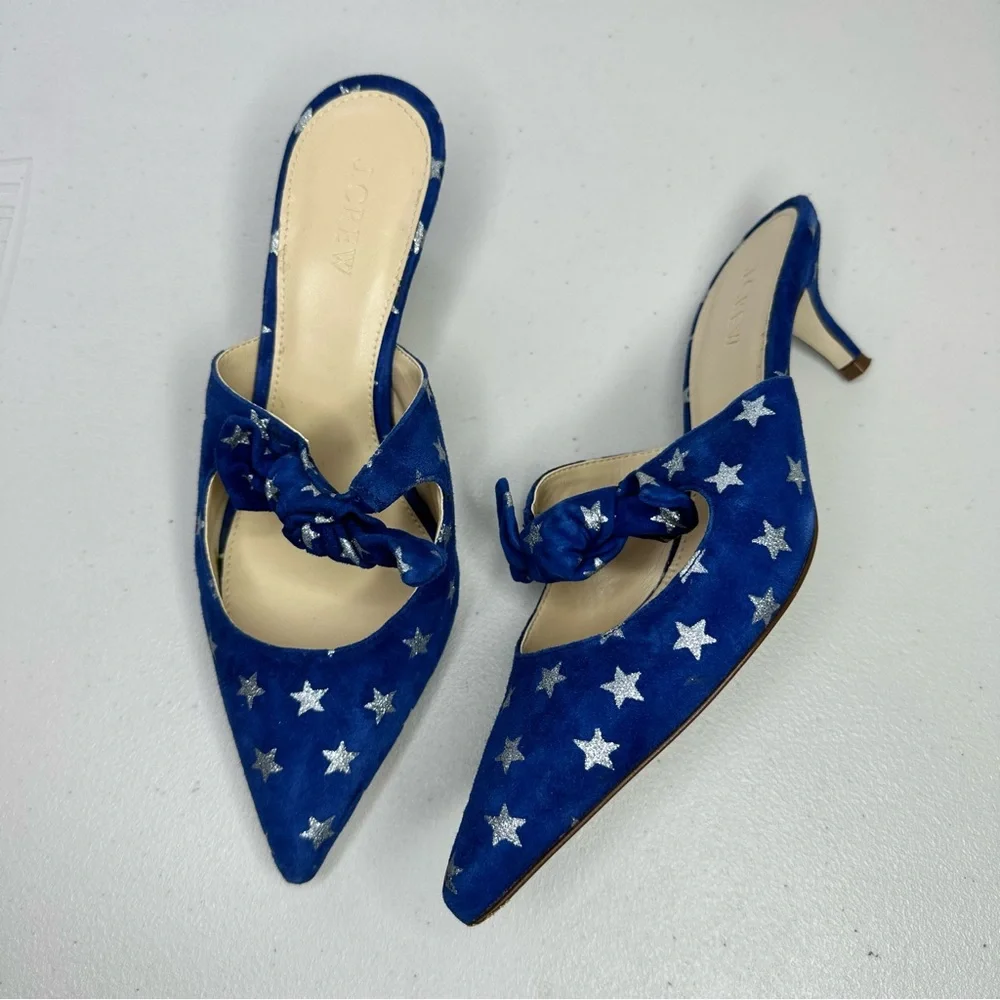 J. CREW Sophia Blue Suede Silver Star Accent Low Heel Mules Women’s Size 8.5 - Picture 3 of 8